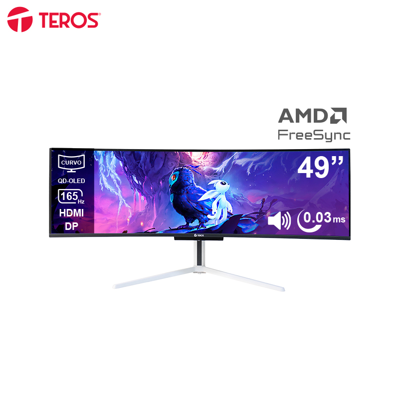 Monitor Curvo Gaming TEROS TE-4920G, 49_ QD-OLED, 144Hz HDMI, DP, Audio Out, Parlantes