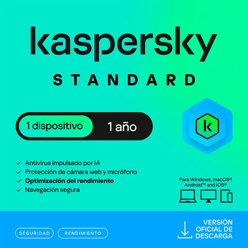 Antivirus Kaspersky Standard, para 1 PC, Lic 1 año, Producto Virtual.