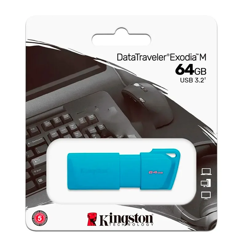 Memoria Flash USB DataTraveler Exodia M, 64GB USB 3.2 Gen 1 (Tipo-A) Neon Aqua Blue (Azul)