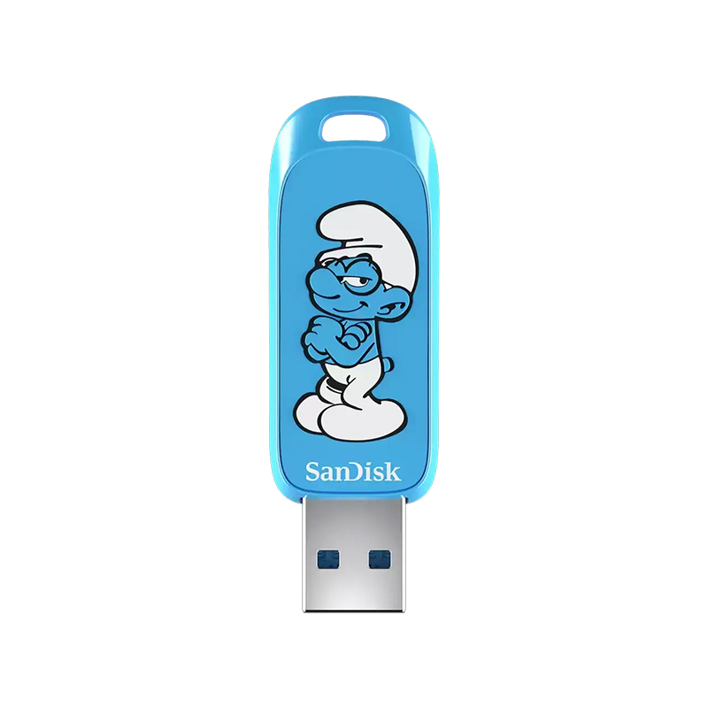 Unidad Flash Sandisk USB SMURFS, 64GB, USB 3.2 GEN 1,USB-A, Hasta 130 MB_S