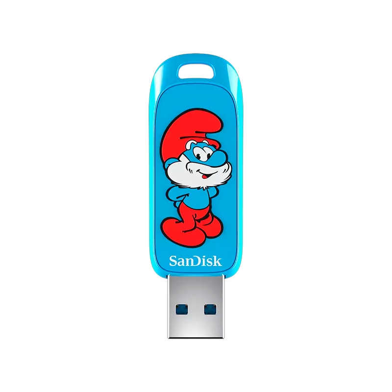 Unidad Flash Sandisk USB SMURFS, 128 GB, USB 3.2 GEN 1,USB-A, Hasta 130 MB_S