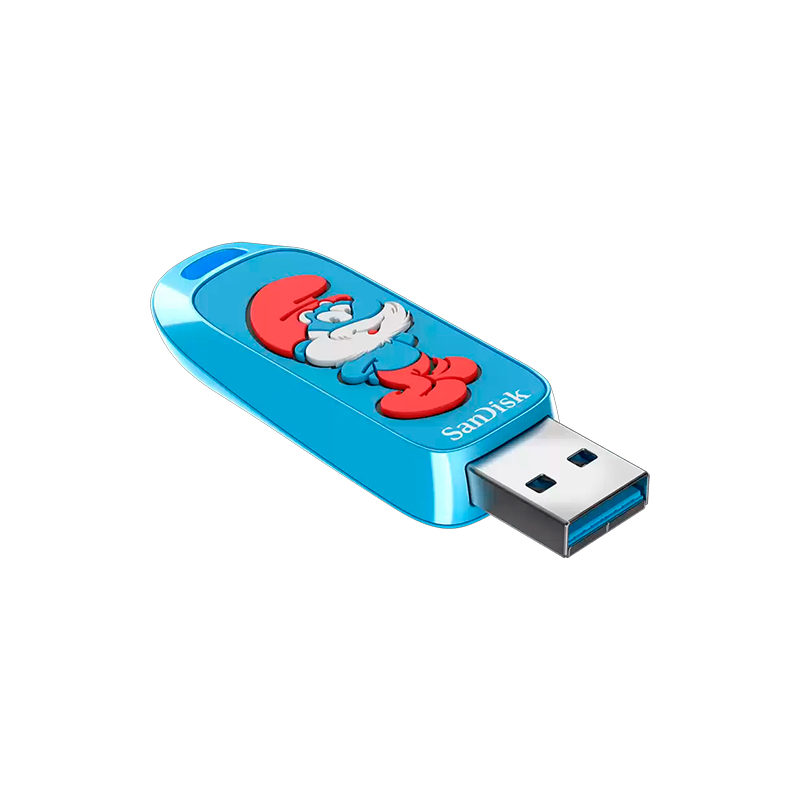Unidad Flash Sandisk USB SMURFS, 128 GB, USB 3.2 GEN 1,USB-A, Hasta 130 MB_S