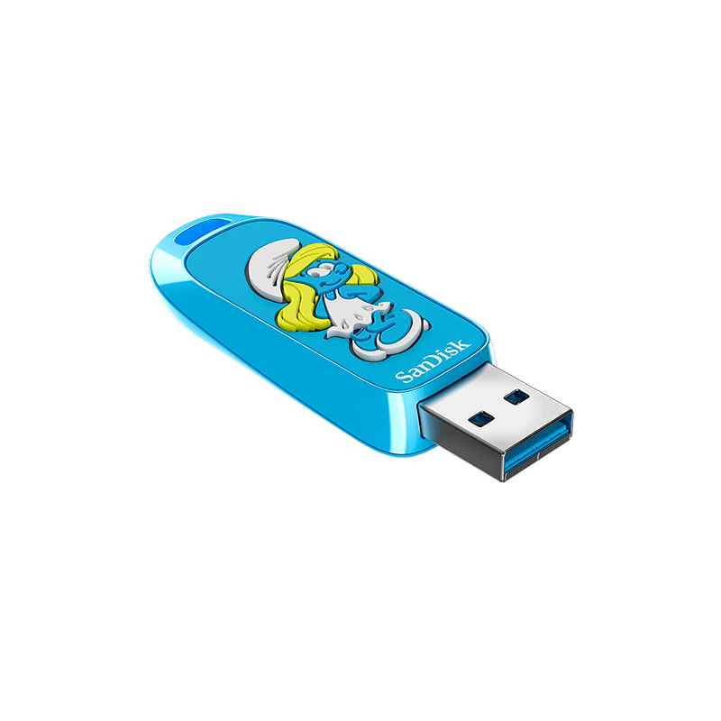 Unidad Flash Sandisk USB SMURFS, 256 GB, USB 3.2 GEN 1,USB-A, Hasta 130 MB_S
