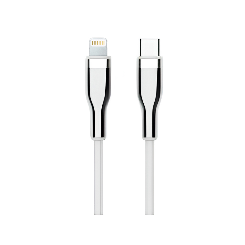 Cable USB TEROS TE-70212W, Tipo C a Lightning, 3A, 20W Max, blanco y plateado