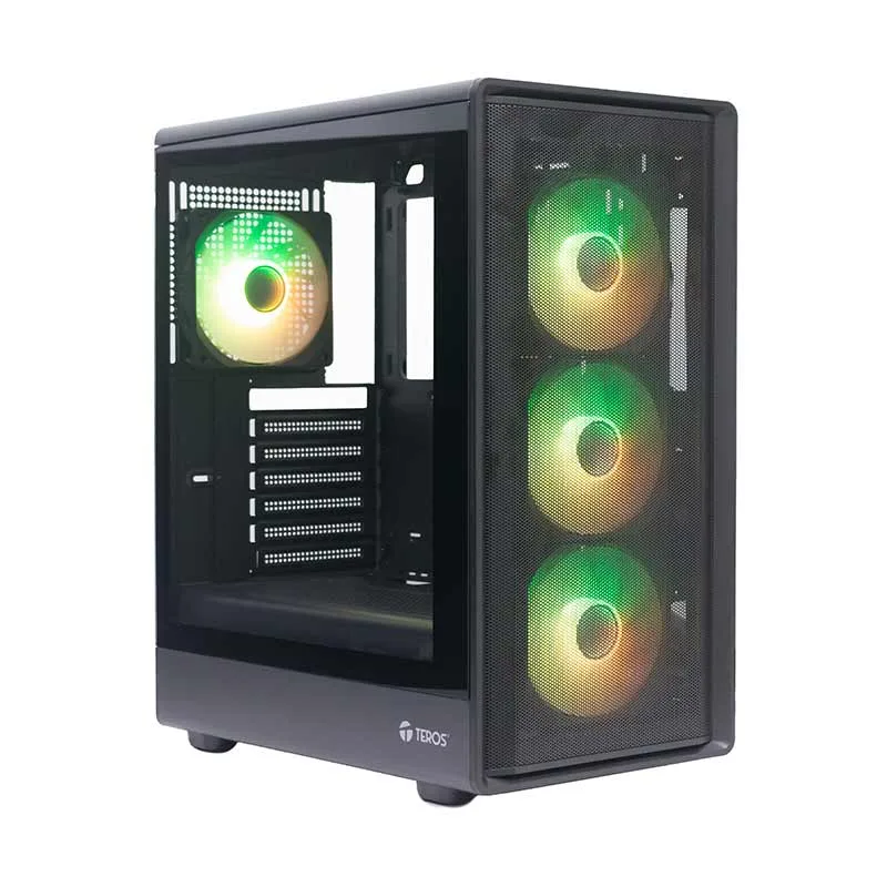 Case sin fuente gamer TEROS TE-1323G, ITX, M-ATX, ATX, 3.5" y 2.5", negro