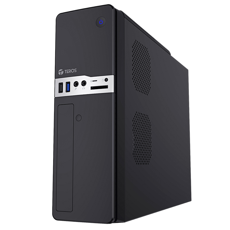 Case TEROS TE-1032S, Slim, 250 W, USB 3.2 _ USB 2.0, audio HD, DVD, negro
