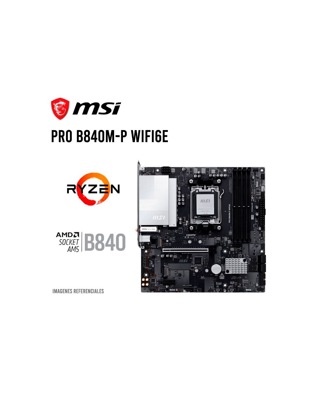 Motherboard MSI PRO B840M-P WIFI6E, Chipset AMD B840, Socket AMD AM5, mATX