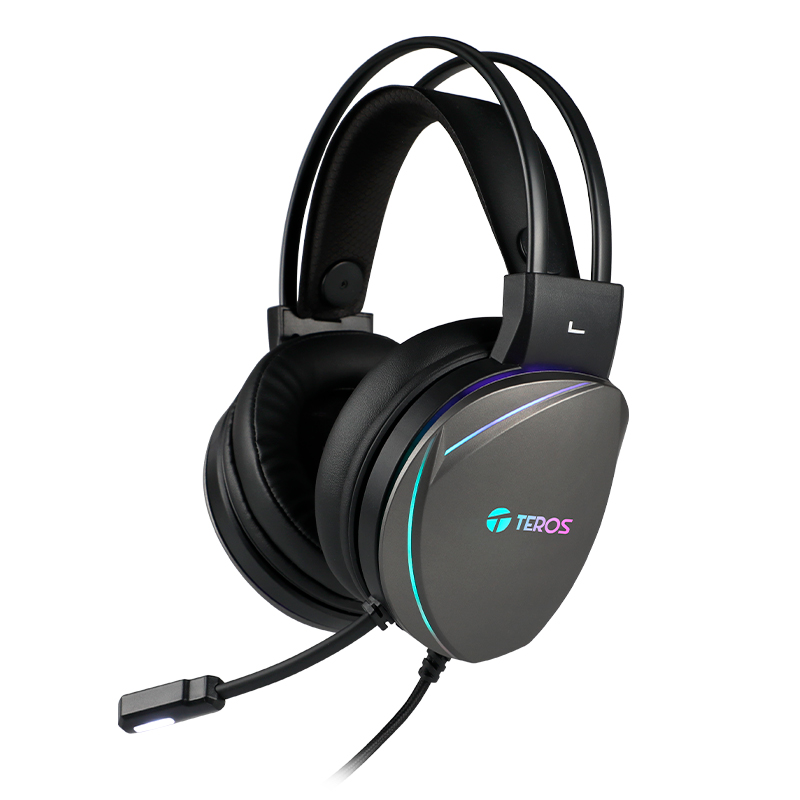 Auriculares Gaming TEROS TE-8170N estereo 7.1, microfono, conector USB, Negro, Luces RGB