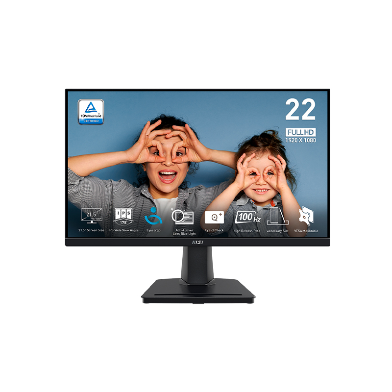 Monitor Plano MSI PRO MP225 SERIES, 21.5_ IPS (1920x1080),100 Hz, HDMI, Color Negro