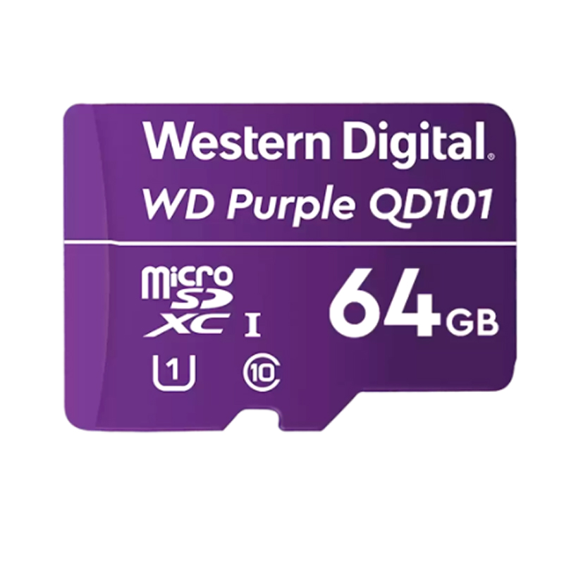 Memoria Flash microSD WD Purple 64GB SC QD101, ideal para Camaras de videovigilancia.