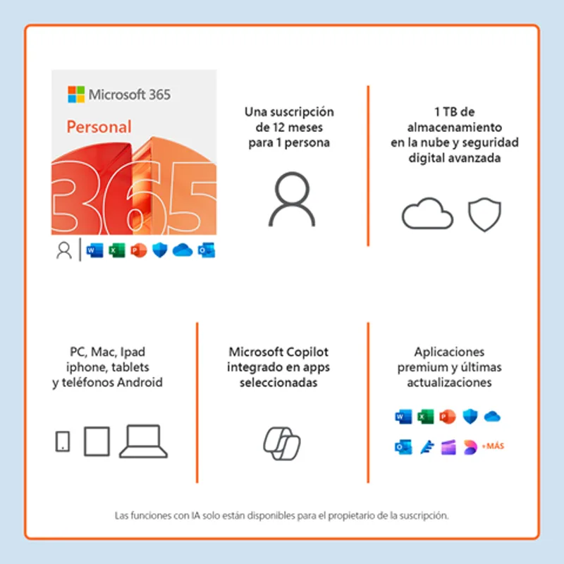 Licenciamiento Virtual (ESD) Microsoft 365 Personal (Licencia de 12 meses / 1 usuario)