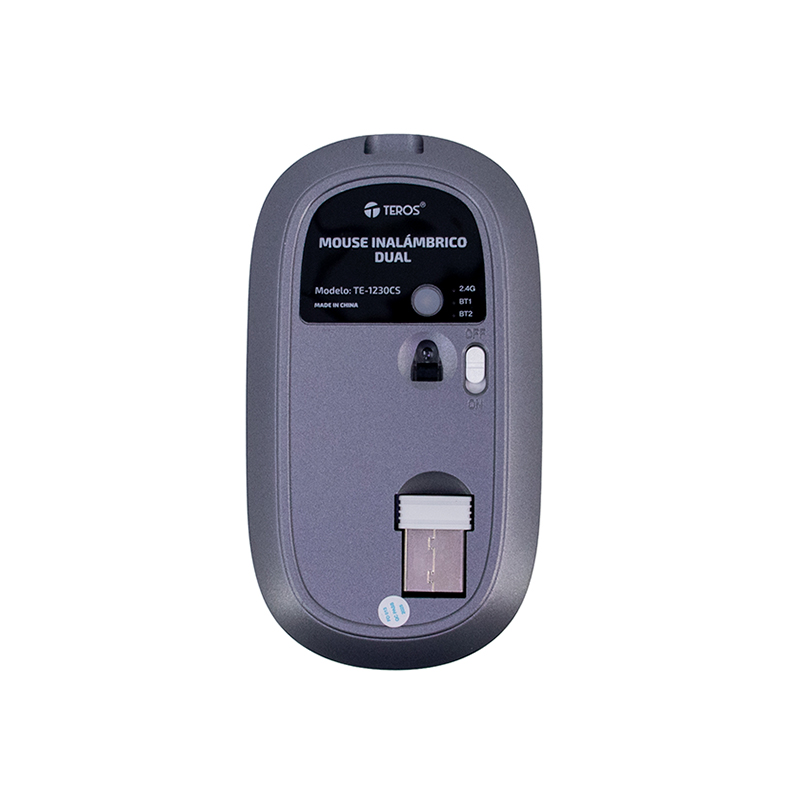 Mouse inalambrico dual TEROS TE-1230CS, 3 botones, 1200DPI