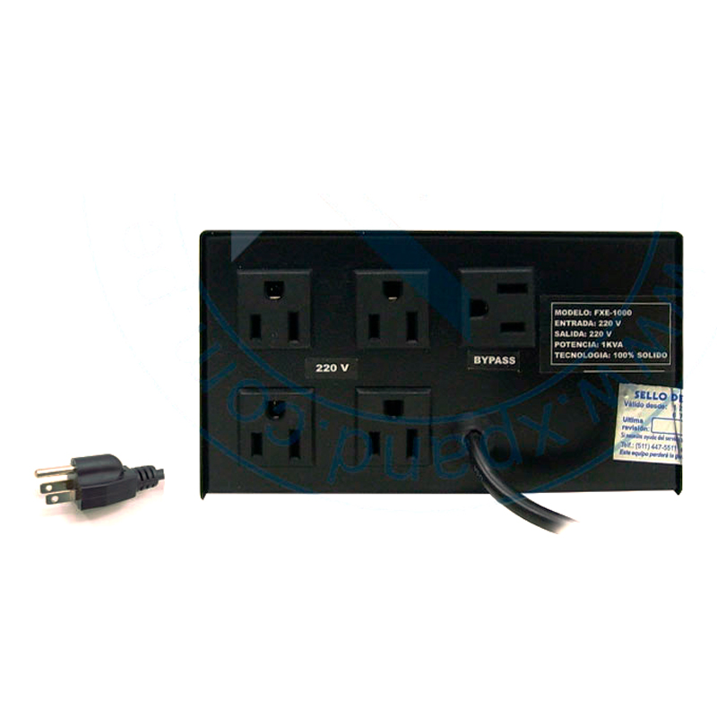 Estabilizador Elise - Fase FXE-10, Solido, 1.0kVA, 4 tomas a 220VAC, 1 toma By-pass.