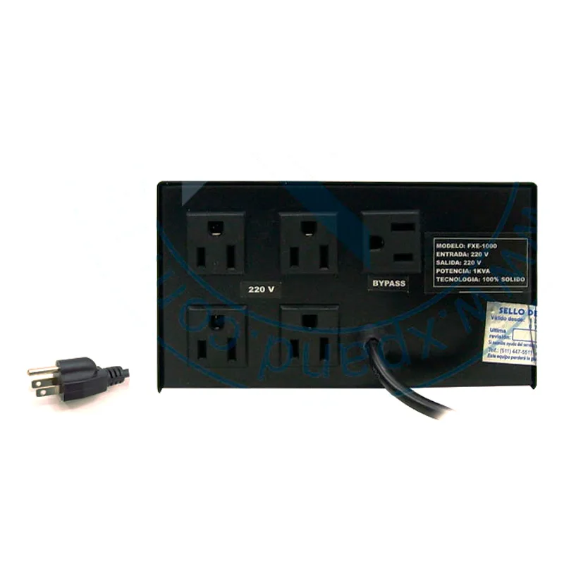 Estabilizador Elise - Fase FXE-10, Sólido, 1.0kVA, 4 tomas a 220VAC, 1 toma By-pass.