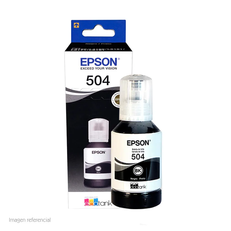 Botella de tinta EPSON T504, color negro, contenido 127ml, para impresoras EPSON L4160.